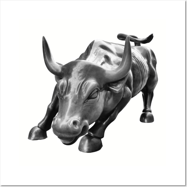 Wall Street Bull in Black and White Wall Art by Mackabee Designs